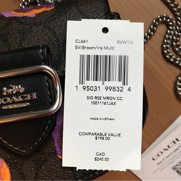 🌸 Coach Morgan Card Case On A Chain In Signature Canvas With Rose Print - Picture 6 of 11